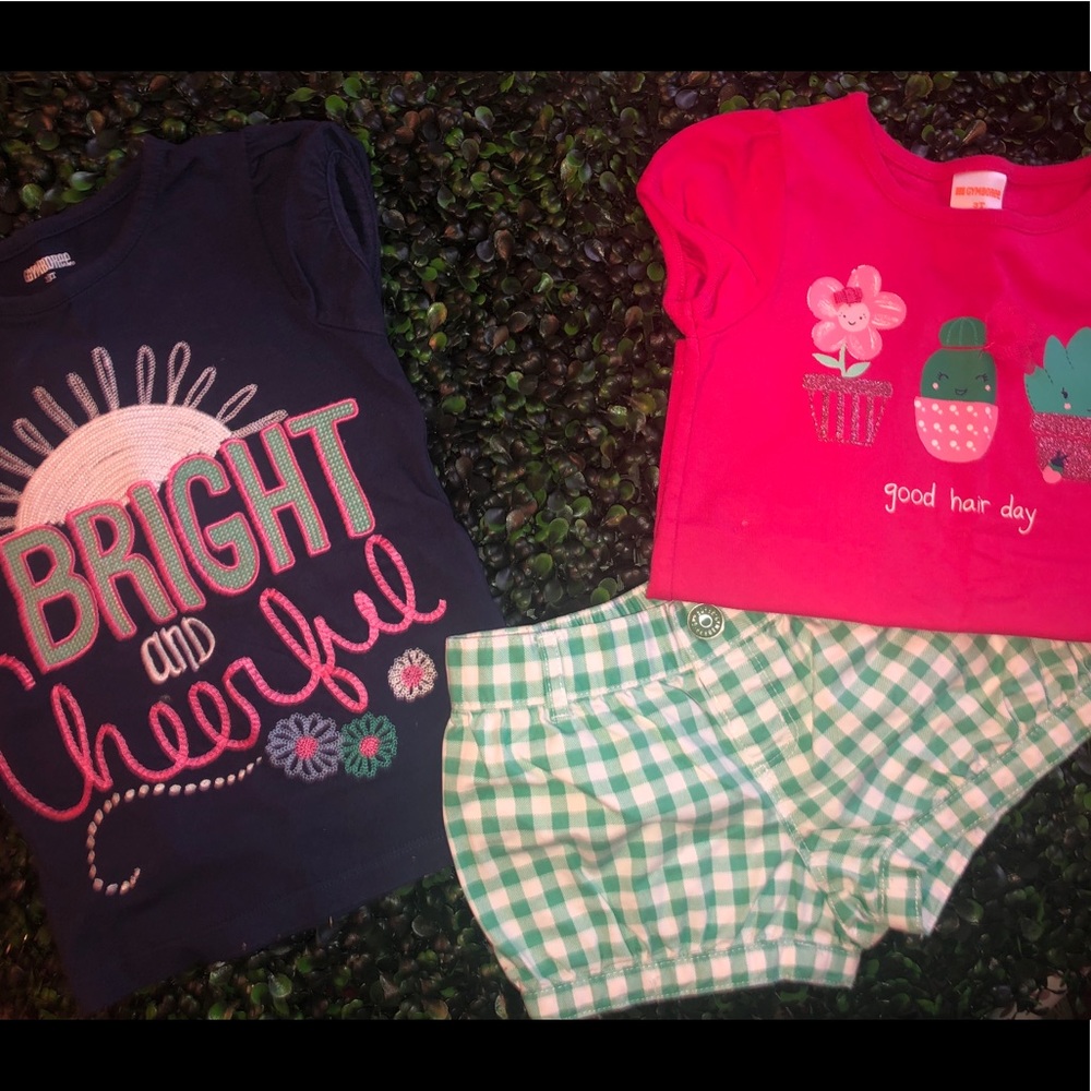 2 shirts with matching shorts